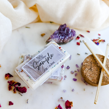 Load image into Gallery viewer, BLACK PLUM & RHUBARB | Preserved Wildflower & Amethyst Crystal Infused Wax Melts