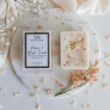 Load image into Gallery viewer, PEONY & BLUSH SUEDE | Preserved Pink Delphiniums & 24k Gold Leaf Infused Wax Melts